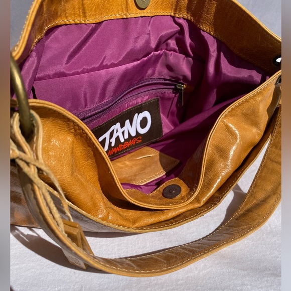Tano Brand Distressed Hobo Shoulder Bag w Grommets - Picture 3 of 3